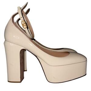 Valentino Garavani Off White Ta Go Platform Ankle Strap Logo Pumps Heels Size 40